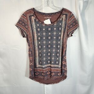 Lucky Brand Women's Geometric Short Sleeve Top - Red and Blue